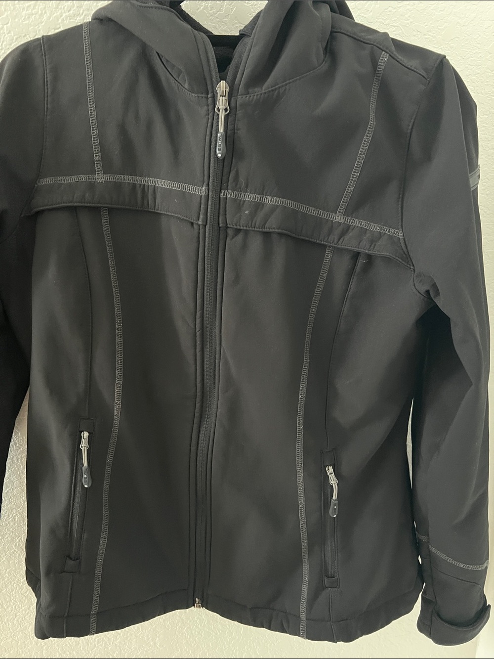 32 Degrees Black Hooded Utility Jacket with Contrast Stitching